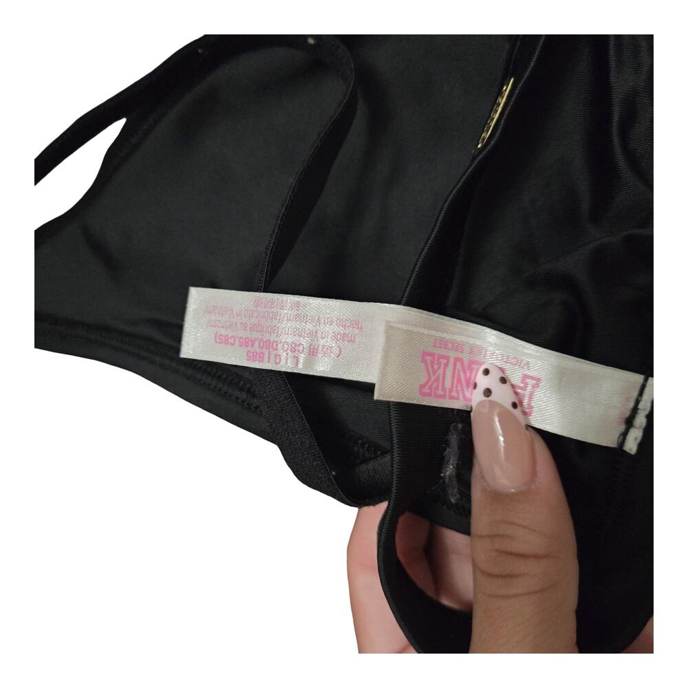 Pink by Victoria's Secret Black Bralette W/ Embroidered Flowers Size: L - Picture 3 of 3